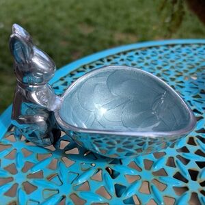 Silver Bunny with Blue Interior Dish